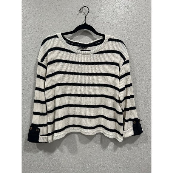 Blu Pepper Women’s Small Striped Knit Sweater Boxy Cropped Nautical Coastal - Picture 1 of 5